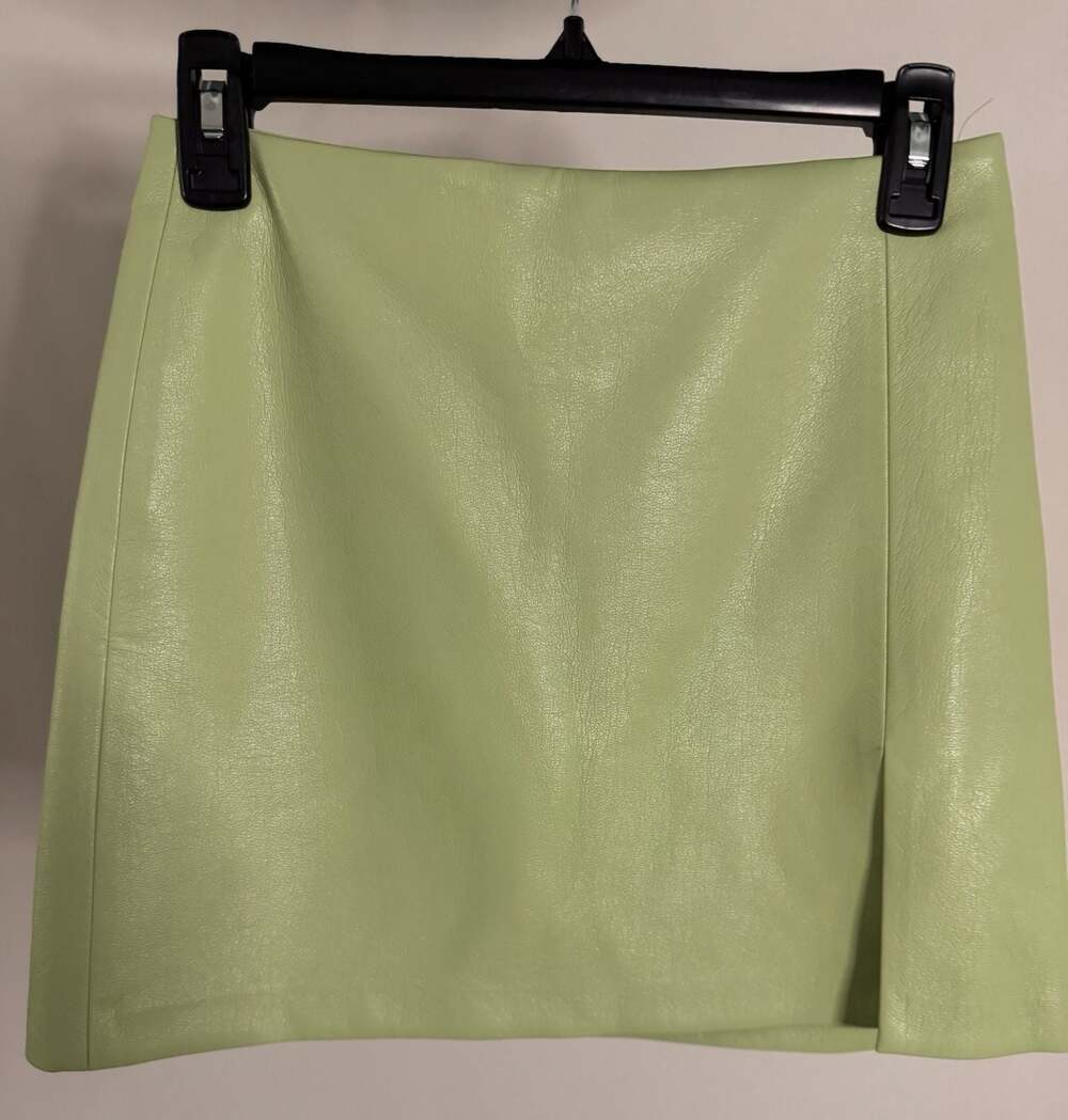 Sunday Best Aritzia Olive Vegan Leather Mini Skirt with Slit Green Size 4